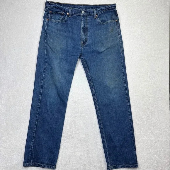 Levi's 505 Jean Mens 38x32 (Fits 26x30) Blue Regular Medium Wash Pants Classic - Picture 1 of 10